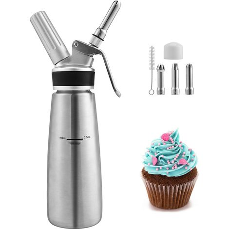 Randaco Sahnespender, 500ml Edelstahl Sahnekapsel auslaufsicher, Sahnemaschine mit 3 Sets Dekorationsdüsen, auslaufsicher (1/5)
