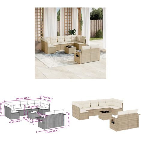 10-tlg. Garten-Sofagarnitur mit Kissen Beige Poly Rattan - Gartenmöbel - Sofas - Rattan Möbel - Outdoor Furniture - Lounge Set - Home & Living (1/3)
