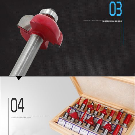 Set mit 12 Hartmetall-Holzfräsern, Fräser, Fräser, 6,35 mm Schaft, zum Gravieren und bündigen Trimmen, Holzbearbeitungswerkzeugset. (1/5)