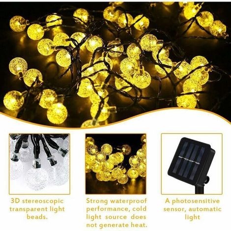 Guirlande Solaire Extérieure 12M 100 LED Guirlande Lumineuse Blanc Chaud avec 8 Modes & Étanche IP65 Lampe Decorative Idéal pour Maison, Jardin, Fest
