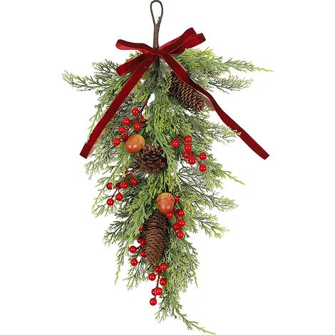 Künstliche Weihnachtsgirlande in Tropfenform mit leuchtenden, realistischen Farben, ideal für Wand- oder Türdekoration. Festliche und vielseitige Dekoration für die Weihnachtszeit. (1/2)