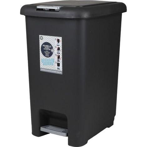 Poubelle 45L double ouverture - Pédale + bouton poussoir - Noir - Livraison gratuite (1/2)