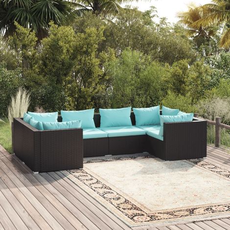 6-tlg. Garten-Lounge-Set mit Kissen Poly Rattan Schwarz (1/5)