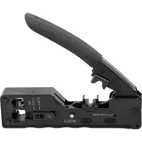 Pince à sertir RJ45 avec dénudage et coupe verticaux, trous traversants pour câbles Cat7 Cat6 Cat5 8P6P, réseau domestique pro (1/5)