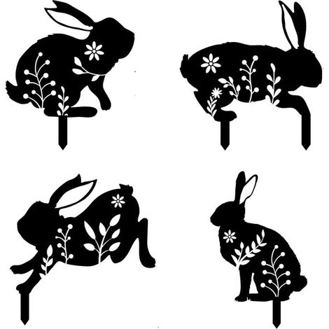 4er Set Osterhase Dekorationen - Acryl Gartenstecker in Kaninchen-Silhouette, Schwarz, Tier Gartendeko, Ostergeschenke für Blumenbeete, Terrassen & Rasen (1/5)