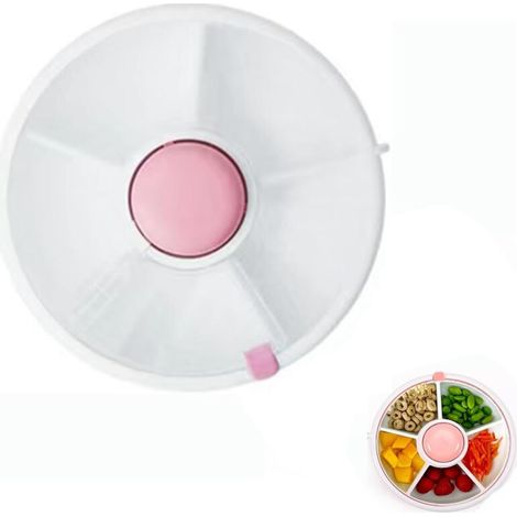 Scatola porta snack girevole per bambini con scomparti, contenitore portatile per dolci, semi e meloni (rosa)