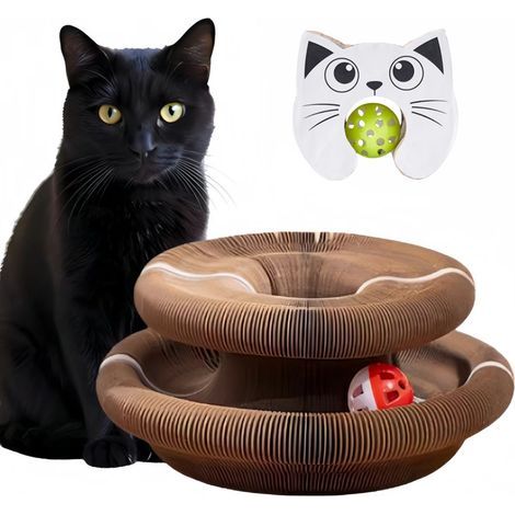 Griffoir pour chat en carton ondulé – Jouet interactif pliant avec cloche – Stimule l'instinct de chasse – Dimensions 10,5 x 6 x 8 cm (1/5)