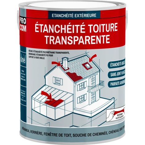 Procom – Résine d'étanchéité transparente polyuréthane 2.5L – Imperméabilisant pour toiture, véranda, serre – Application facile, membrane sans joint
