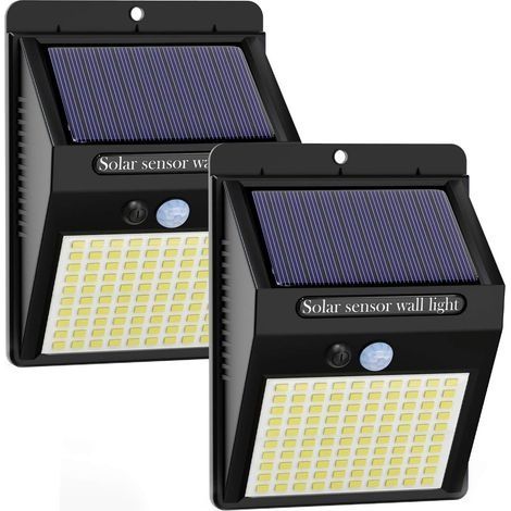 100 LED Appliques Murales Solaires Extérieures, Lampes Solaires de Sécurité à Détecteur de Mouvement pour Porte Patio Cour Voie Garage (Lot de 2) (1/5)