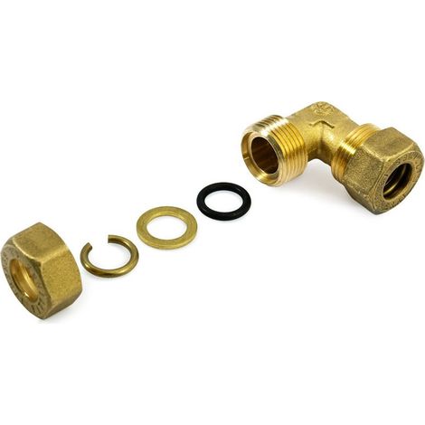 Raccordo gomito a compressione 16x16 in ottone con anello di serraggio ed O-ring di tenuta, per tubo rame 120020H161600A