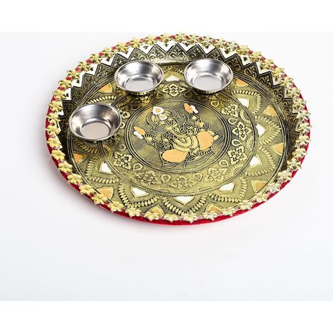 Thali Décorative avec Bols Aarti Design Traditionnel Assiette Puja Article pour Rituaux Aarti Accessoires Essentiels Festivals Maison Temple Bureau Mariage et Cadeau (1/4)