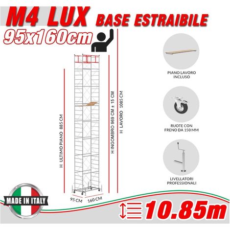 Trabattello M4 LUX base estraibile Altezza lavoro 10,85 metri