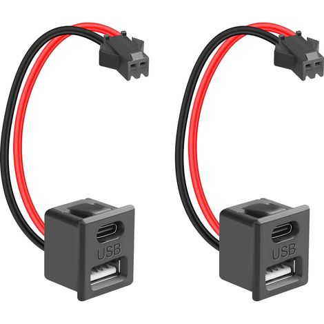 USB et USB C Dual Port Snap-on Connecteur de charge 5V 2A JST SM 2Pin Plug à USB + USB Type C Femme Flush Mount 2 Port Adapteur Socket, pour LED Light Jouet Meubles 7cm/2.8in, 2pcs