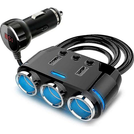 Adattatore per accendisigari CREA con 3 prese, splitter per accendisigari con display LED di tensione, doppio caricatore USB per auto, interruttori on/off, splitter per auto (1/5)