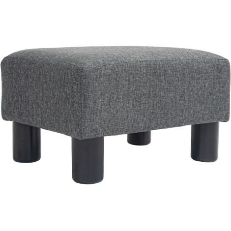 Tabouret rembourré aspect lin – Repose-pieds / Ottoman moderne pour chambre et salon – Gris foncé (1/5)