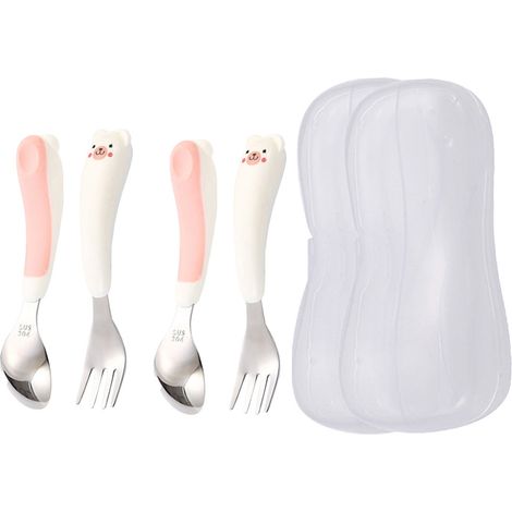 Cuillère Fourchette En Acier Inoxydable 304 - Vaisselle Enfant - Set Portable Pour Autoalimentation - 4 Pièces (1/5)