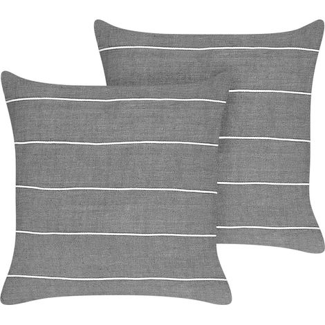 Dekokissen 2er Set MILAS Leinen 50 x 50 cm Grau Streifenmuster (1/5)