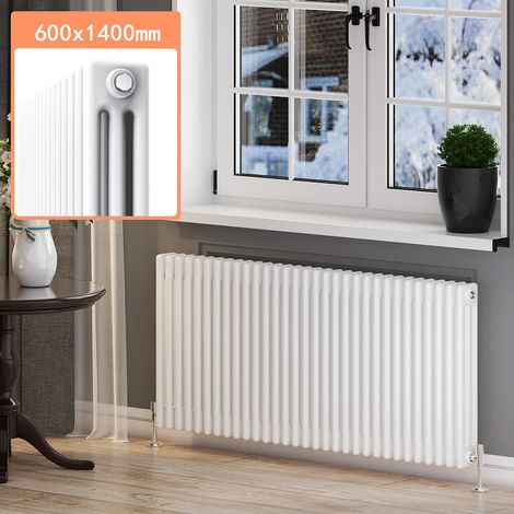 ELEGANT Traditional Radiator Cast Iron Style White Triple Column Radiator 600 x 1400 mm Horizontal (1/5)