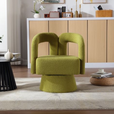 Fauteuil pivotant à 360° — Fauteuil rond large et généreusement rembourré en tissu moelleux — Idéal pour salons, chambres, bureaux et salles d'attente — Vert olive