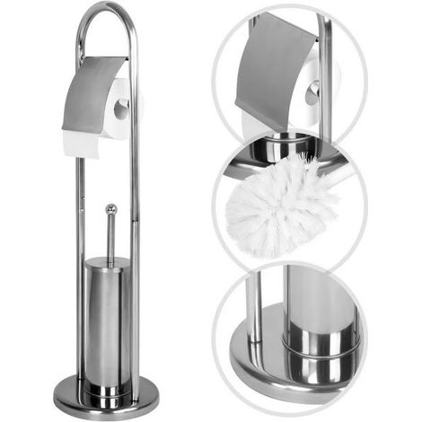 Portarotolo Con Scopino e Porta Scopino In Acciaio Accessori Bagno WC 80cm