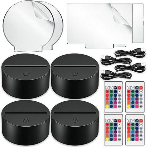 Set of 4 LED Night Light Bases 2 Square 2 Round (1/5)