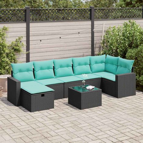 vidaXL Salon de jardin 8 pcs avec coussins noir résine tressée (1/5)