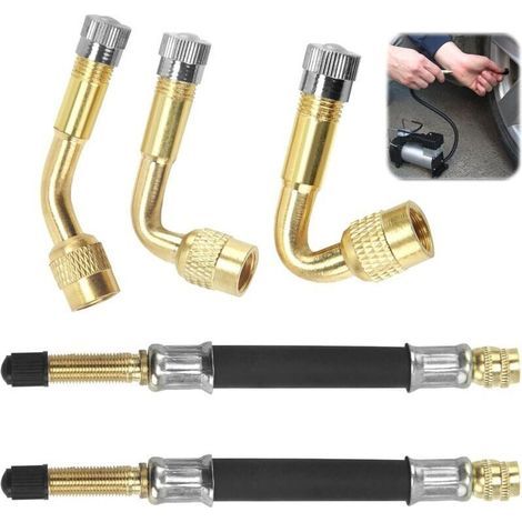 3PCS Rallonge Extension Valve Pneu, 45° 90° 135° Air Pneu Valve de Adaptateur avec 2 Extensions de Valve, Rallonge de Valve en Laiton, Kit d'Extension de Tige de Pneu pour Voitures, Motos (1/5)
