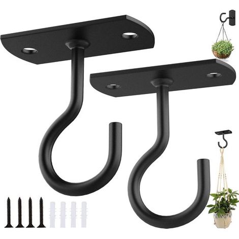 Confezione da 2 ganci appendiabiti - Per appendere piante e decorazioni - Ganci da parete neri, adatti per uso interno ed esterno - Perfetti per lampade, mangiatoie per uccelli e campanelli a vento - 