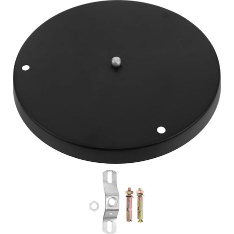 Large Black Metal Ceiling Rose (Diameter 29 cm) – Pendant Lamp Base with 3 Outputs, Round Cabochon for Chandelier, DIY Chandelier, Mounting Plate for Kitchen Living Room Lighting (Accessories Included (1/5)