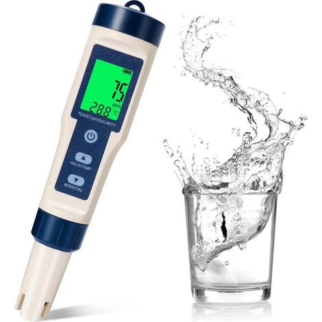 pH-mètre numérique 5 en 1 avec affichage LCD de la lumière, étanche et adapté aux piscines. (1/5)