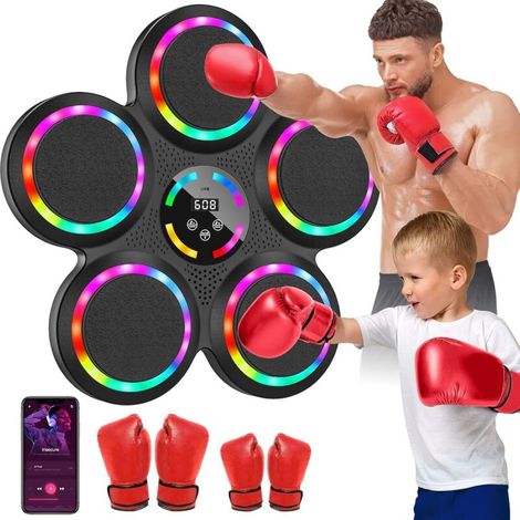 Machine de Boxe Musicale, 2025 Nouvelle LED Boxe Mural Musique avec Gants de Boxe, Mode Bluetooth, 9 Modes de Vitesse et d'entraînement, Mode de Comptage, Music Boxing Machine pour Adultes et Enfants (1/5)