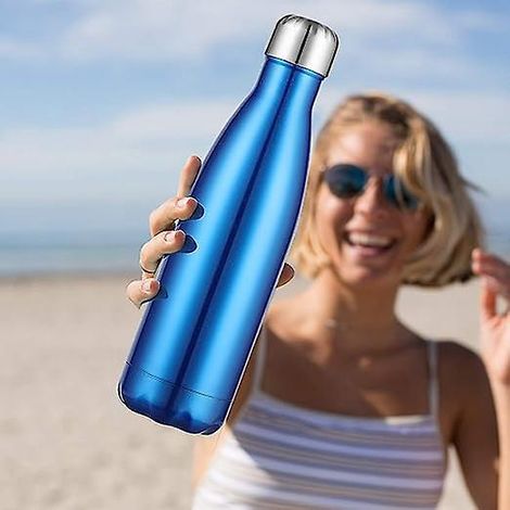 (bleu) Bouteille D'eau En Acier Inoxydable 1l, Bouteille D'eau En Mtal Isole Sous Vide Double Paroi, Boisson Chaude 12 Heures, Bouteille De Boiss (1/5)
