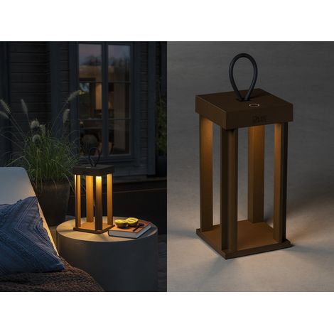 LED Akku Outdoor Laterne CANNES per USB aufladbar, Rostoptik Höhe 42cm (1/5)