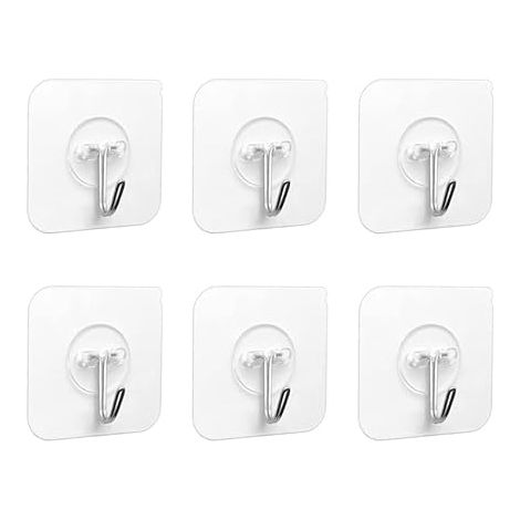 Crochet Adhésif - 6 Pièces Crochets Adhesifs Transparent Auto Adhesif 5 kg (max), Pour Accroche Salle de Bain,Cuisine,Plafond,Accrocher,Mural,Porte,Peignoirs,Porte Serviette (6 Pièces) (1/5)