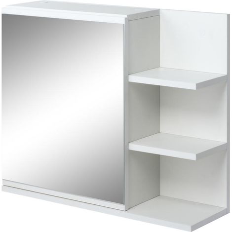 Pour Produits de Beauté et Soins Armoire Murale Miroir Salle de Bain 3 Étagères Latérales Bois Aspect Blanc Kit Fourni (1/5)
