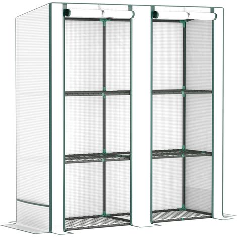 Invernadero Mini con Techo Inclinado, Doble Puerta, Estantes, Acero, 144 x 48 x 152 cm, Blanco (1/5)