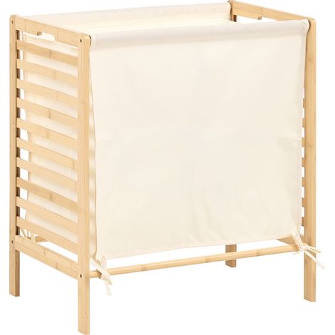 Cesta de la ropa estilo escandinavo con tela blanca extraíble y lavable baño marrón claro Carachi (1/5)