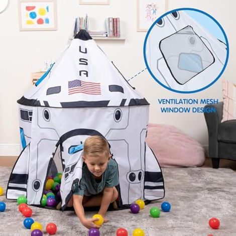 Tente pour enfants, tente fusée pop-up, ensemble de jeu vaisseau spatial pour l'intérieur et l'extérieur (1/4)