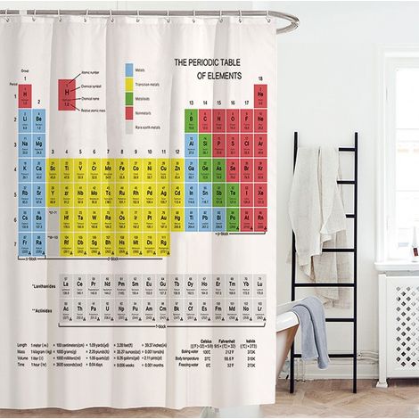 Rideau de douche 180 x 180 cm, en polyester épais, lavable en machine, résistant à la moisissure et imperméable. Comprend 12 crochets (tableau périodi (1/3)