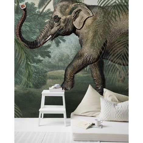 Papier peint panoramique Eléphant 280 x 200cm Vert, Marron (1/5)