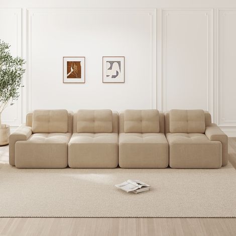 Sofá modular 4 plazas beige en pana con asiento profundo, espuma 32D y base antideslizante (1/5)