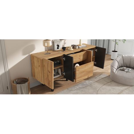 Armoire télévisuelle moderne, dotée d’un espace de rangement pour des téléviseurs de 60 pouces. Cet ensemble est constitué d’une structure en bois massif (1/5)