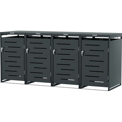 Jiubiaz Juego de 4 cubiertas para contenedores de basura acero inoxidable para cubos 120L y 240L, armario exterior resistente