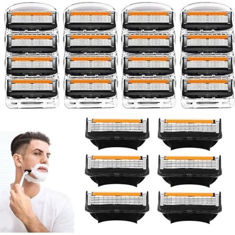 Lames de Rasoir Fusion 5, 24Pièces Lames de Rasage Homme Fusion 5, Lame Rasoirs 5-Couches Recharges, Compatibles avec Rasoir Fusion 5 Homme pour Nettoyer Barbe et Poils Corps (1/5)