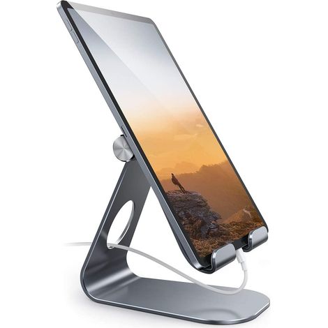 Support pour tablette - Alliage d'aluminium - Réglable en hauteur et en angle - Compatible avec tous les modèles de tablettes jusqu'à 13 pouces - Noir - 1 pièce