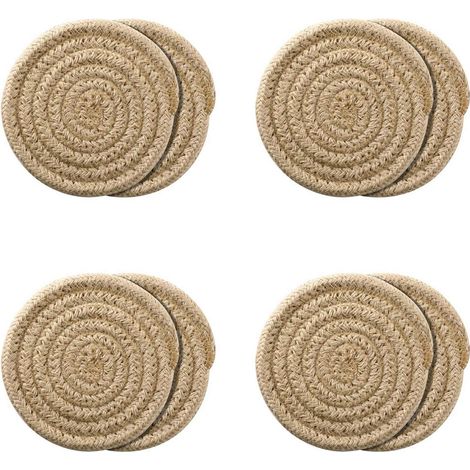 Ensemble de dessous de verre en coton fait main, faciles à nettoyer et lavables, dessous de verre résistants, parfaits pour la décoration de table (lin). (1/3)