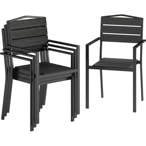Outsunny juego de 4 sillas de jardín exterior apilables con reposabrazos, asiento y respaldo de hdpe, estructura metálica resistente, 52x51x90 cm