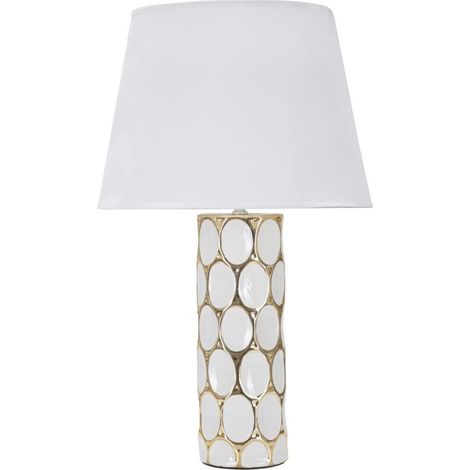 Lampe à Poser en Céramique "Carv" 56cm Blanc & Or (1/5)