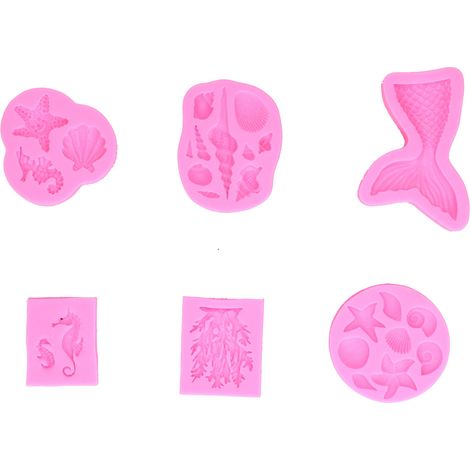 Moule en silicone rose en forme de coquillage marin - 6 pièces pour fondant, chocolat, gâteau, outil de décoration pâtissière