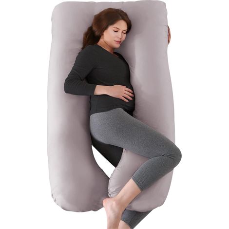 Cuscino per gravidanza in cotone, cuscino a forma di U per chi dorme sul fianco, cuscino per allattamento, cuscino di supporto, cuscino per il corpo, fodera sfoderabile e lavabile, 130 x 70 cm (Grigio (1/5)
